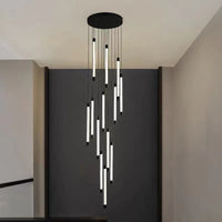 Thumbnail for Sleek cascade chandelier featuring tubular acrylic tubes creating contemporary waterfall effect for modern staircase foyer lighting