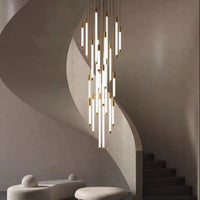 Thumbnail for Fluid Motion luminous cascade modern chandelier with tubular acrylic design creating waterfall effect for staircase foyer high ceiling 16-46 lights