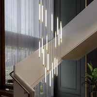 Thumbnail for UL-certified tubular acrylic light fixture with cascading waterfall design creating even illumination for modern staircase foyer high ceiling