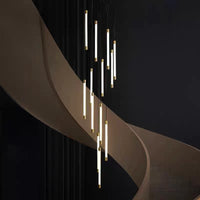 Thumbnail for Modern cascade chandelier with spiral arrangement of tubular acrylic tubes creating waterfall light effect for staircase foyer high ceiling
