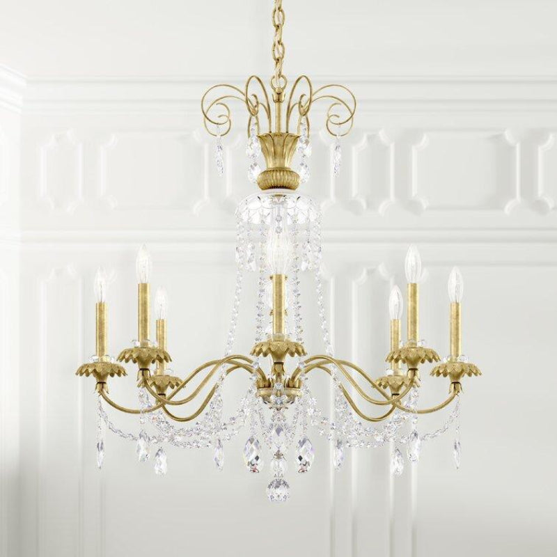 French Elegance candelabra chandelier with copper crystal and curved arms creating classic beauty for formal foyer dining room