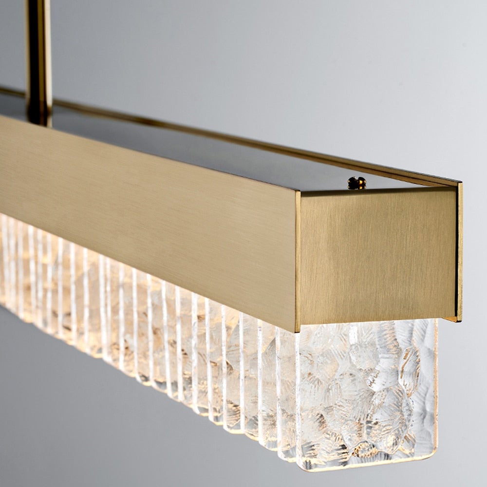 Long frosted glass dining chandelier with warm or cool LED creating customizable ambiance for dining room kitchen island restaurant