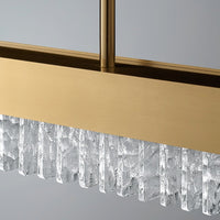 Thumbnail for Modern frosted glass chandelier with long linear design creating soft ambient lighting for elegant dining room kitchen island