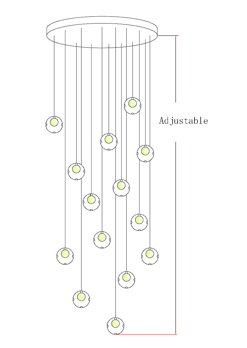 Multi-light frosted mosaic chandelier with transparent glass spheres creating romantic illumination for spiral stairway foyer