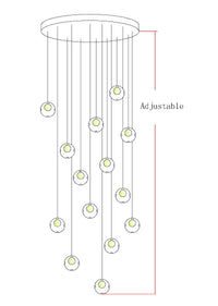 Thumbnail for Multi-light frosted mosaic chandelier with transparent glass spheres creating romantic illumination for spiral stairway foyer