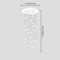 Thumbnail for Bubble ball chandelier with frosted white transparent glass creating enchanting cascade for spiral staircase foyer high ceiling