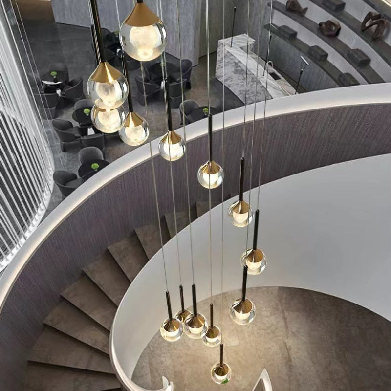 Mosaic crystal bubble lights fixture, laser-engraved moon spheres for staircase foyer entryway high ceiling,UL