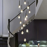 Thumbnail for Mosaic crystal bubble chandelier, laser-engraved moon design for staircase foyer entryway two-story high ceiling