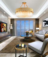 Thumbnail for Golden Goblet K9 crystal chandelier with stunning crystals creating sophisticated ambiance for elegant dining room living room