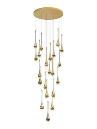 Thumbnail for Gold crystal teardrop chandelier, solid crystal with bubble effects for staircase foyer entryway two-story ceiling