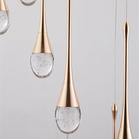 Thumbnail for Modern gold crystal teardrop chandelier, solid crystal with bubble effects for staircase foyer entryway lighting