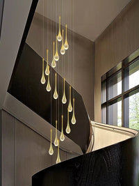 Thumbnail for Gold crystal teardrop bubble chandelier, solid crystal with internal effects for staircase foyer entryway lighting,spiral arrangement