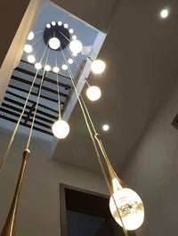 Thumbnail for Easy-install gold crystal teardrop pendant lights with Golden Tears solid crystal bubble effects for staircase foyer entryway lighting