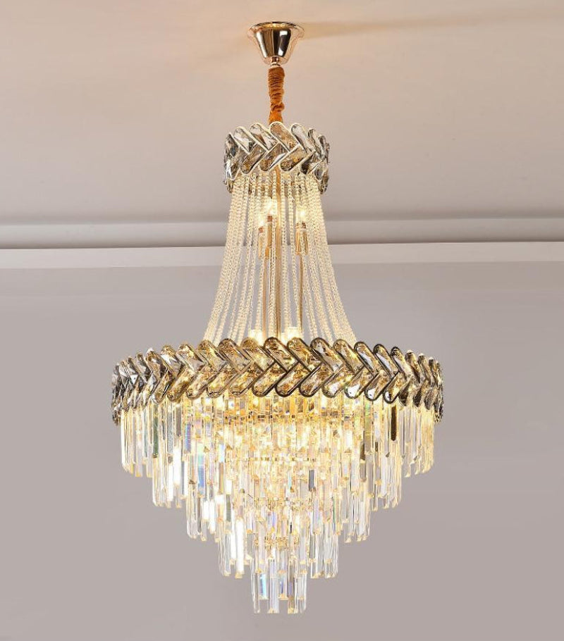 Black tinted K9 crystal lights with Grand Chevron pattern creating lavish ambiance with minimal dazzle for living room dining room