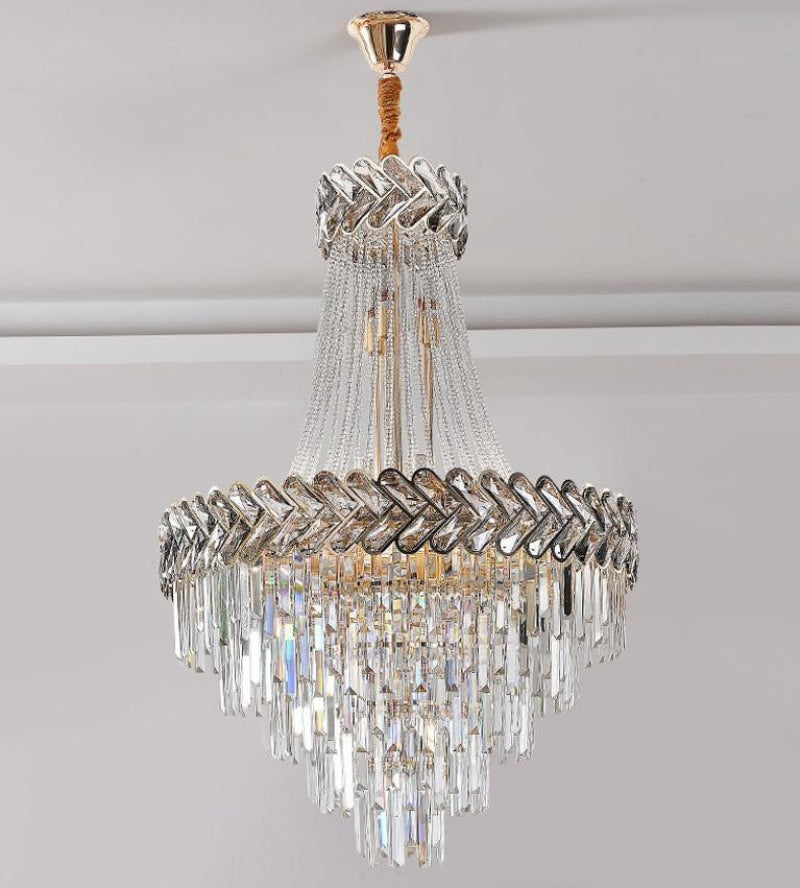 Premium Grand Chevron chandelier with black tinted K9 crystals creating sophisticated atmosphere for elegant dining room restaurant