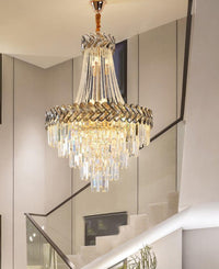 Thumbnail for Black tinted K9 crystal pendant lights with chevron design and dimmable LED creating customizable ambiance for dining room