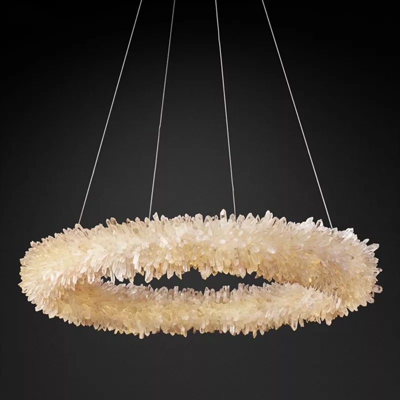 Halo Ring modern Art Deco crystal chandelier with circular design creating elegant lighting for dining room foyer high ceiling