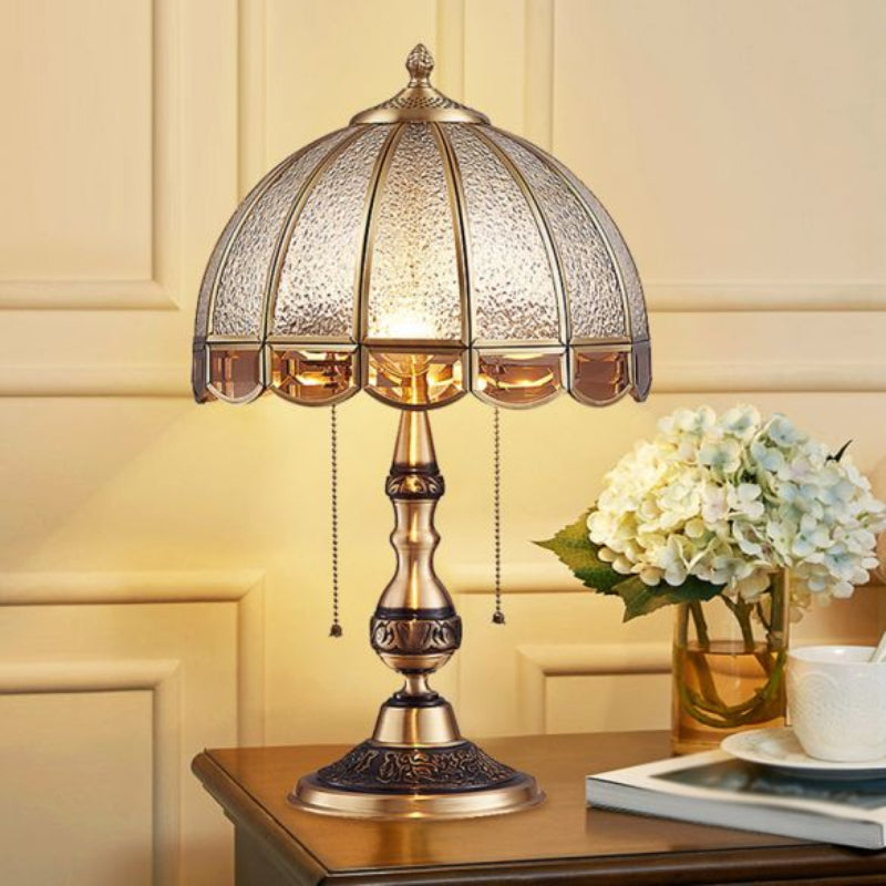 Hemispherical Antique all-copper textured glass table lamp with vintage design creating elegant lighting for bedroom nightstand living room