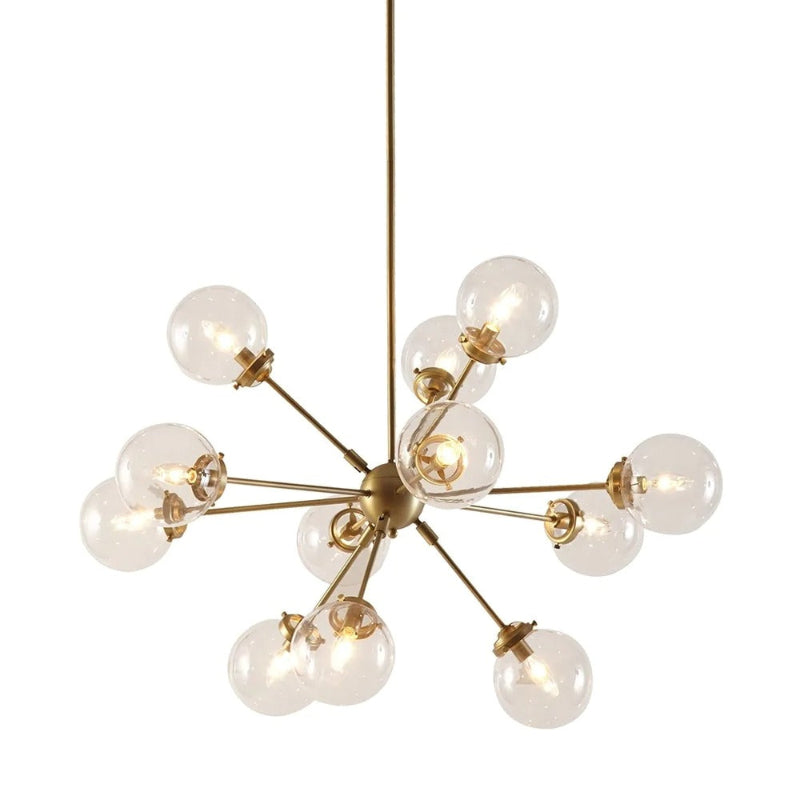 Nordic bubbles sputnik chandelier with 12 glass globes and antique brass creating retro charm for modern dining room kitchen