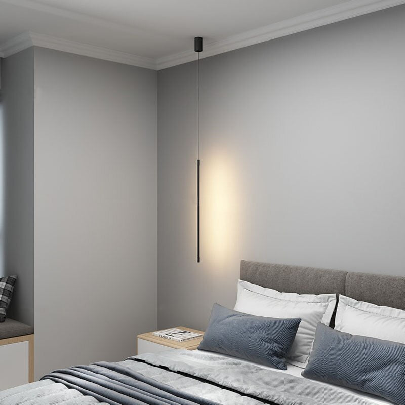 Contemporary Long Bedside LED pendant chandelier with sleek linear form creating elegant bedside lighting for modern bedroom interior