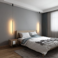 Thumbnail for Long Bedside modern LED pendant chandelier with linear design creating contemporary lighting for bedroom nightstand bedside reading
