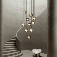 Thumbnail for Modern black spiral staircase chandelier, square K9 crystal pendants for two-story foyer high ceiling