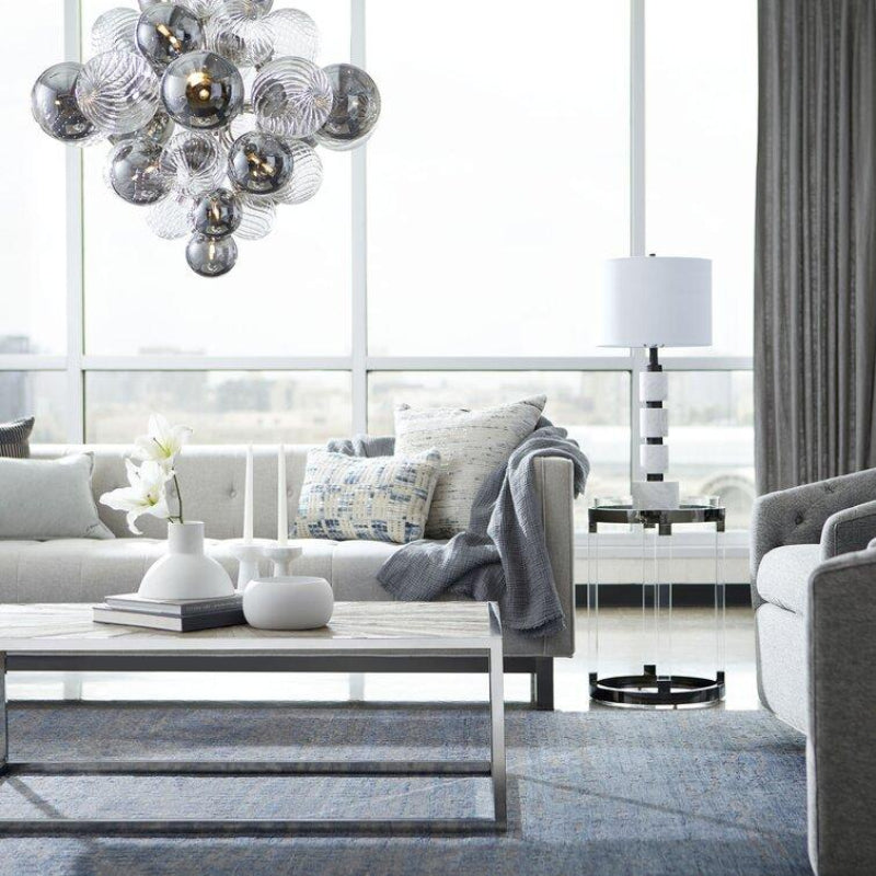 Multi-bubble sputnik chandelier with adjustable height and modular design creating playful elegance for dining room entryway