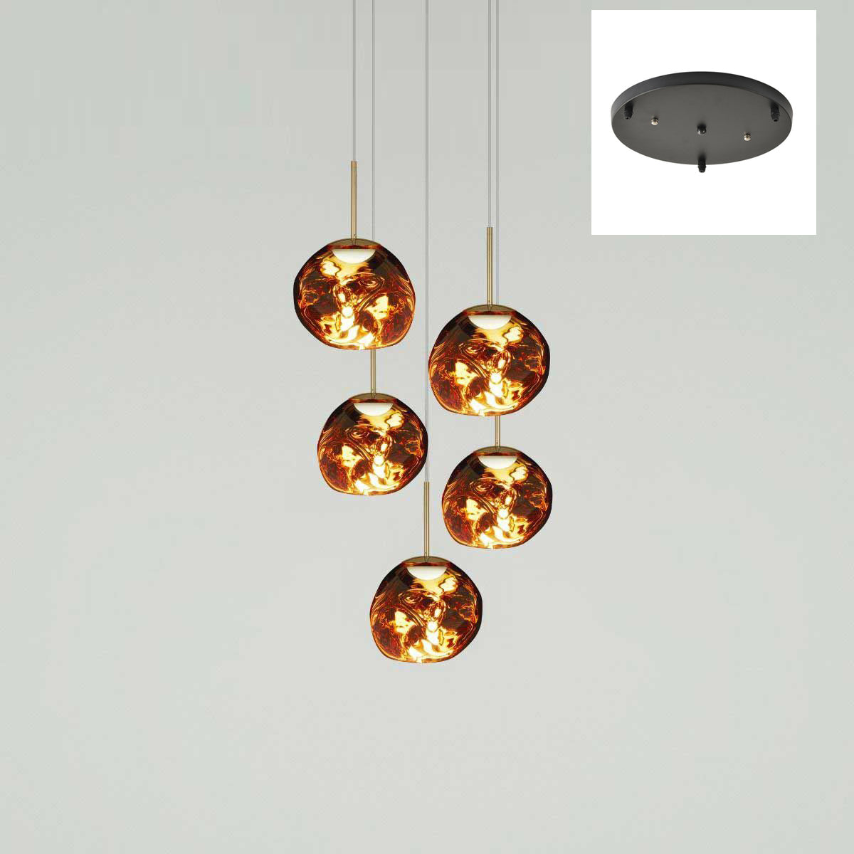 This 5-light gold lava bubble pendant chandelier is suitable for modern lighting designs in spaces such as dining rooms, kitchen islands, living rooms, and foyers.
