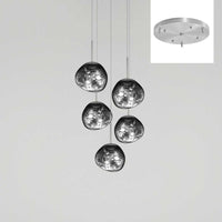 Thumbnail for A set of five chrome-colored lava bubble pendant lights, suitable for modern lighting in spaces such as living rooms, dining rooms, kitchen islands, and entryways.