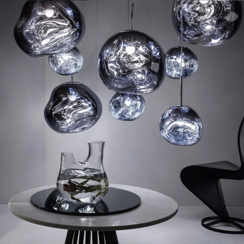Modern lava bubble pendant light, featuring a molten acrylic design, suitable for dining rooms, kitchen islands, living rooms, and entryways.