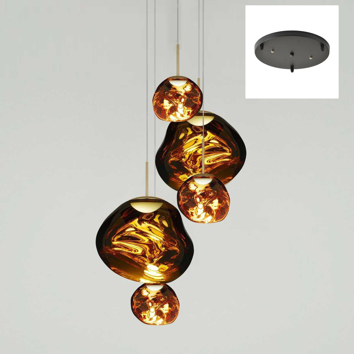A 5-light gold lava bubble pendant light, featuring a molten design, suitable for modern lighting in spaces such as dining rooms, kitchen islands, living rooms, and foyers.