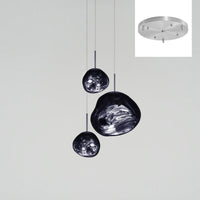 Thumbnail for A group of spherical lighting fixtures with a metallic finish suspended from a ceiling canopy, designed to provide ambient lighting.UL