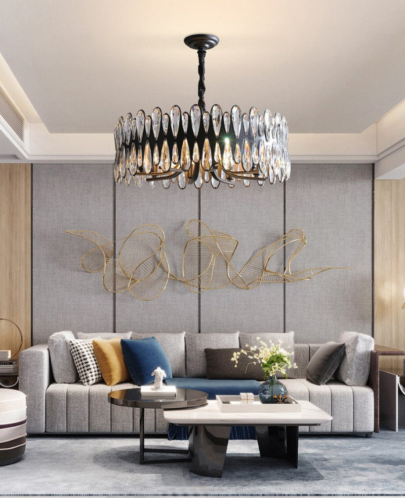 Mimis' Droplet K9 crystal chandelier with adjustable suspension creating impressively eye-catching focal point for dining room