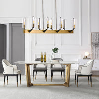 Thumbnail for Contemporary glass chandelier with brass and gold finish creating timeless sophistication for elegant dining room restaurant