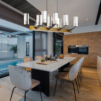 Thumbnail for Modern glass bar chandelier with linear design creating soft diffused lighting for contemporary dining room kitchen island