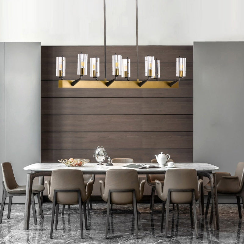 Contemporary bar chandelier with gold and grey finish creating versatile elegance for dining room kitchen island commercial settings