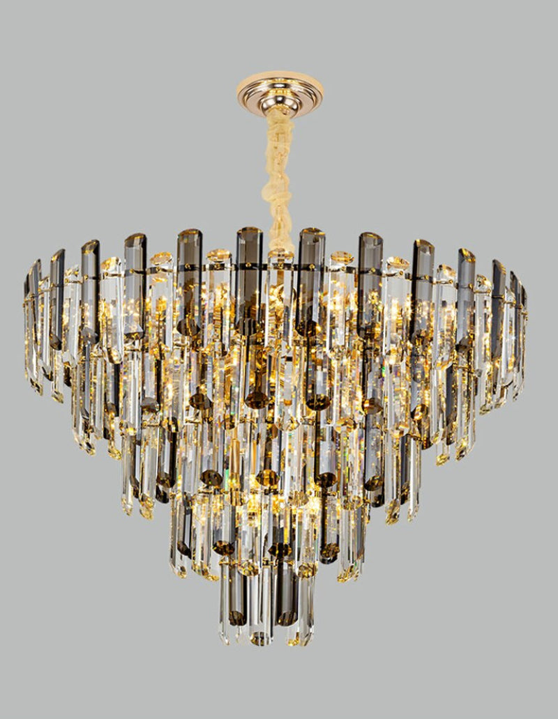 Modern smoked crystal chandelier with K9 crystals creating sophisticated atmosphere for elegant dining room living room foyer
