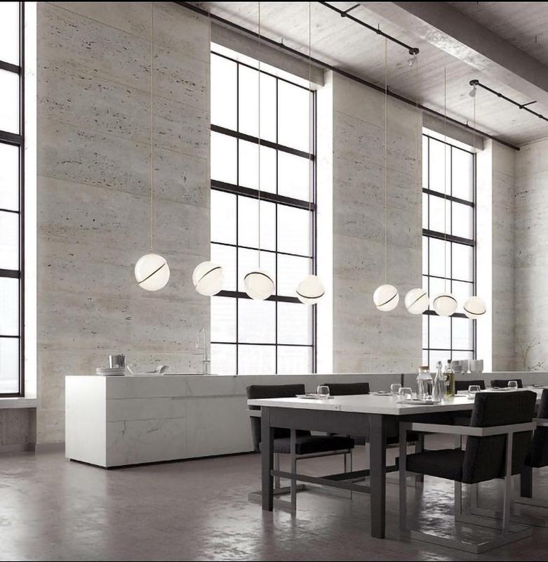 Opal sphere crescent chandelier featuring Moon Hemisphere design with moon-inspired arrangement for modern dining room entryway
