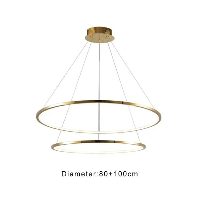 Modern dining room chandelier with Multi-Ring Luxury stainless steel design creating elegant lighting for contemporary dining space
