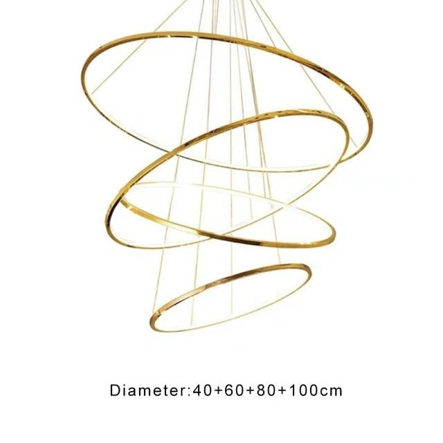Multi-Ring chandelier light fixture with luxury stainless steel creating elegant lighting for modern dining room foyer high ceiling