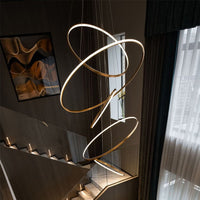 Thumbnail for Modern stainless steel chandelier lights featuring Multi-Ring Luxury design with concentric circles for contemporary dining room foyer