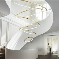 Thumbnail for Round modern chandelier featuring Multi-Ring Luxury stainless steel design with circular arrangement for contemporary dining room foyer