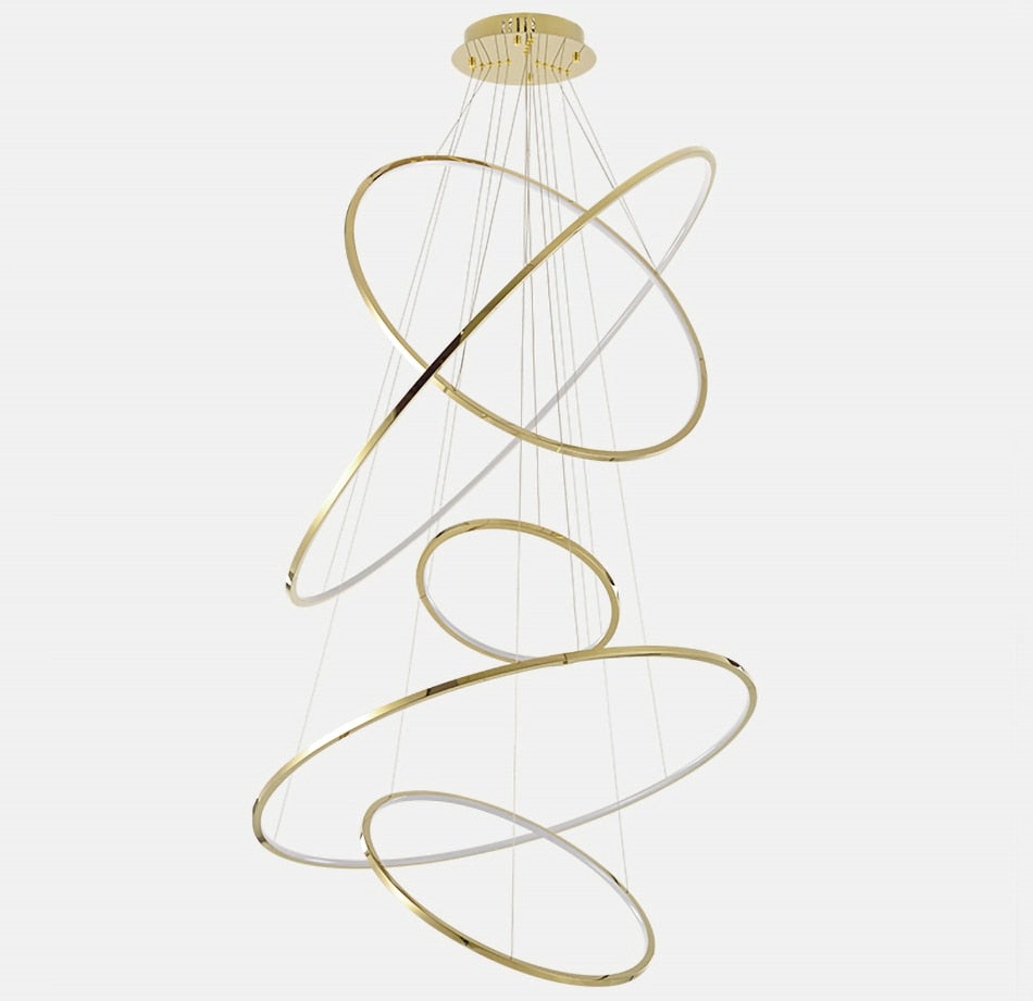 Luxury Multi-Ring modern stainless steel chandelier with circular design creating sophisticated lighting for dining room foyer entryway