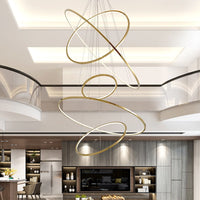 Thumbnail for Luxury multi-ring chandelier with modern stainless steel finish creating sophisticated lighting for dining room entryway high ceiling