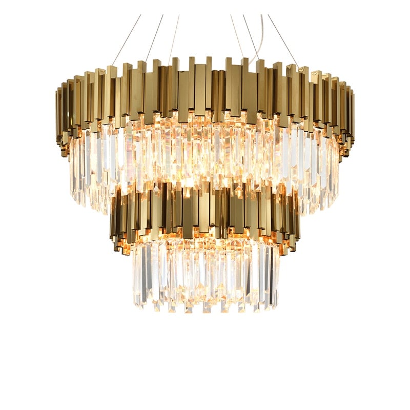 Crystal chandelier lighting with Multi-Ring modern design creating sophisticated ambiance for dining room living room entryway