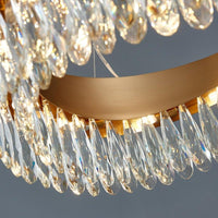 Thumbnail for Close-up gold oval crystal chandelier with K9 teardrop crystals, modern flush mount design