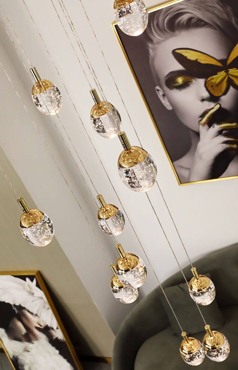 Clear glass bubble chandelier with aluminum and stainless steel creating lasting beauty for grand staircase foyer entryway