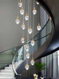 Thumbnail for Oval Villa bubble crystal chandelier with high light-transmitting glass creating light luxury atmosphere for grand staircase foyer