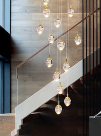 Thumbnail for Bubble crystal chandelier with dimmable warm white lighting creating adjustable ambiance for elegant staircase foyer living room