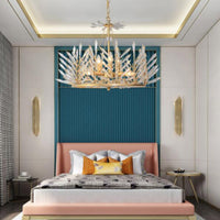 Thumbnail for Traditional European chandelier with palm-shaped crystals creating soft ambient lighting for elegant dining room living room foyer